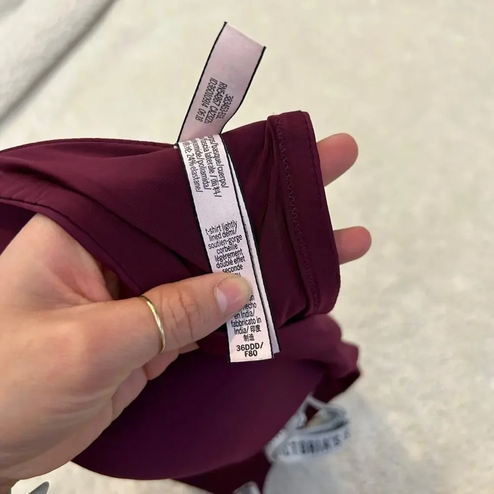Victoria Secret Womens Burgundy Razerback Bra Sz 36DDD Lightly Lined Casual Sexy - Picture 4 of 5